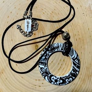 Brighton adjustable cord black and white pendant necklace